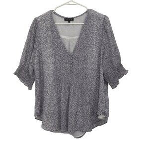 1. State Womens V-Neck Blouse L Light Purple & White Floral Print Polyester